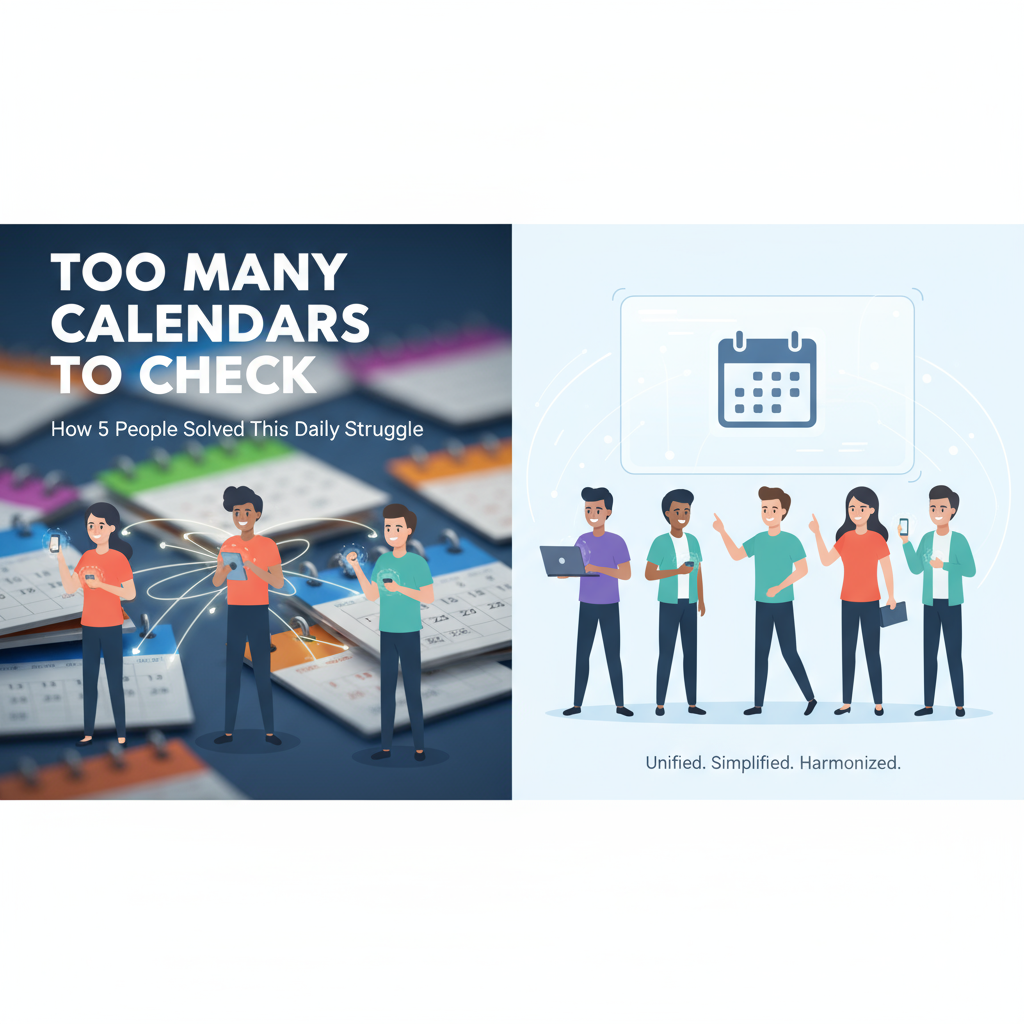 Calendar management interface demonstrating solved too many calendars to check stories with unified scheduling view