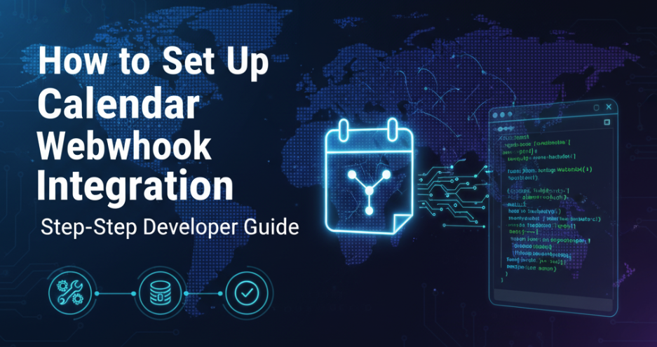 Step-by-step setup calendar webhook integration workflow interface showing calendar integration and synchronization process