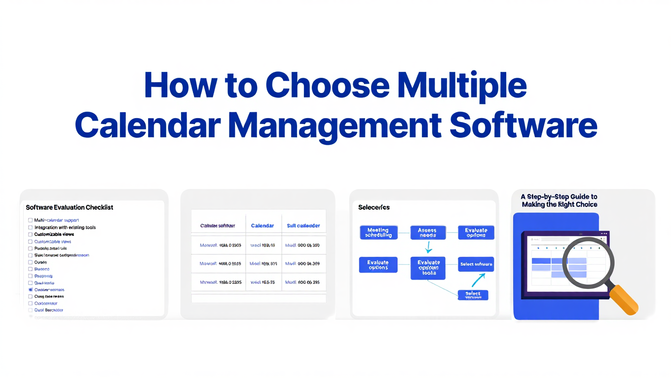 Step-by-step how to choose multiple calendar management software workflow interface showing calendar integration and synch...