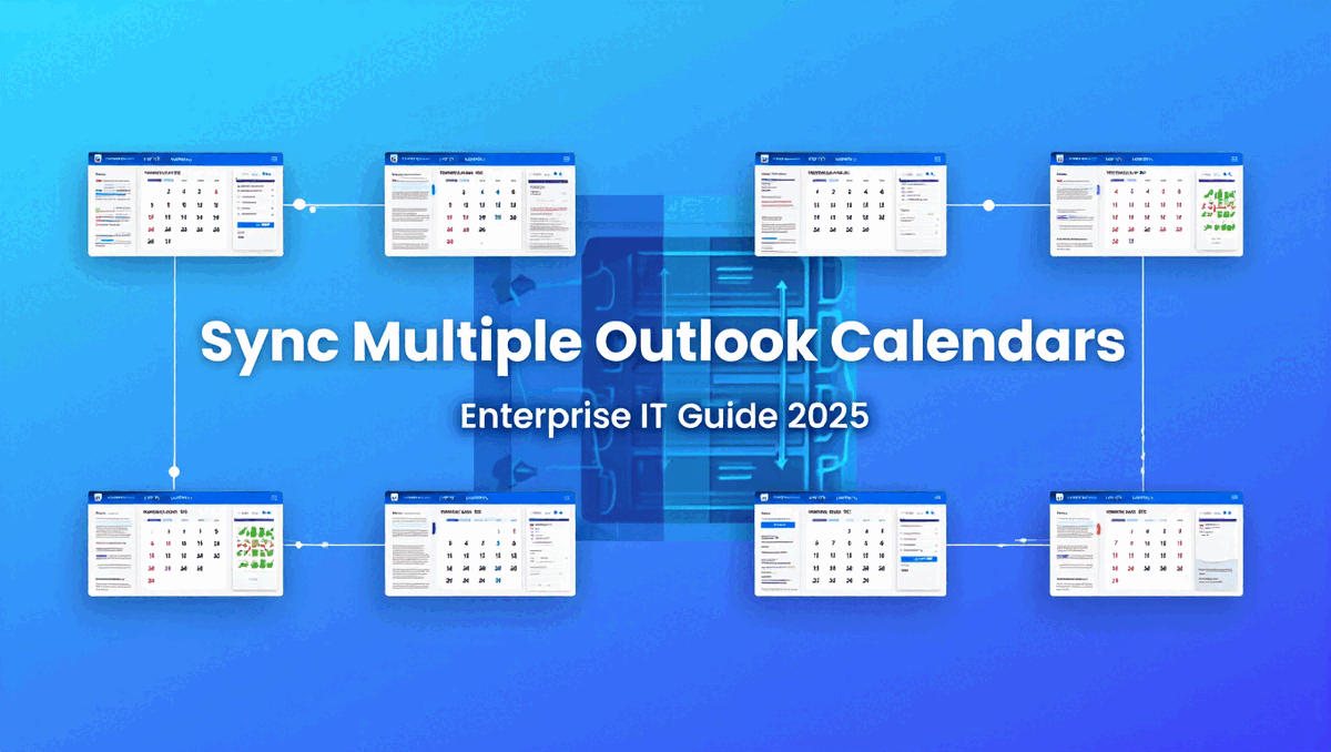 Calendar synchronization dashboard showing sync multiple outlook calendars enterprise guide with real-time bidirectional u...