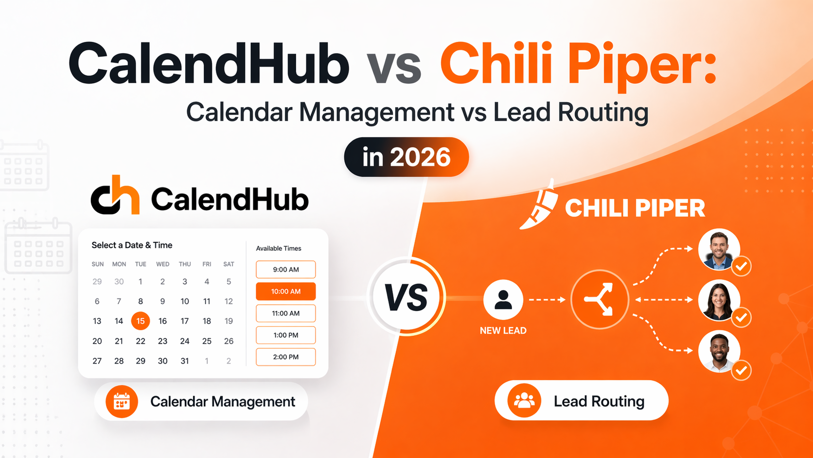 CalendHub vs Chili Piper comparison showing calendar management versus lead routing in 2026